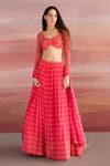 Shop EASE Pink Georgette, Viscose Organza Floral V Neck Print Lehenga Set at Aza Fashions Shop_EASE_Pink Georgette, Viscose Organza Floral V Neck Print Lehenga Set _at_Aza_Fashions