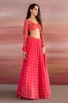 EASE Pink Georgette, Viscose Organza Floral V Neck Print Lehenga Set Online at Aza Fashions EASE_Pink Georgette, Viscose Organza Floral V Neck Print Lehenga Set _Online_at_Aza_Fashions