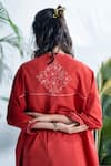 Pants and Pajamas_Red Cotton Embroidered Chikankari Round Band Claret Shirt Tunic And Pant Set _Online_at_Aza_Fashions