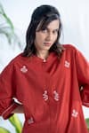 Shop_Pants and Pajamas_Red Cotton Embroidered Chikankari Round Band Claret Shirt Tunic And Pant Set _Online_at_Aza_Fashions