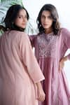 Buy_Pants and Pajamas_Purple Cotton Embroidered Chikankari Round Mauve A-line Kurta And Pant Set _Online_at_Aza_Fashions