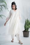 Shop_Pants And Pajamas_Off White Handloom Cotton, Chanderi Embroidery Raatrani Handwoven Kurta Set _Online_at_Aza_Fashions