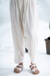 Pants And Pajamas_Off White Handloom Cotton, Chanderi Embroidery Raatrani Handwoven Kurta Set _at_Aza_Fashions