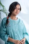 Pants and Pajamas_Blue Cotton Embroidered Chikankari Round Misty Kurta And Pant Set _Online_at_Aza_Fashions