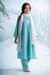 Buy_Pants and Pajamas_Blue Cotton Embroidered Chikankari Round Misty Kurta And Pant Set _Online_at_Aza_Fashions