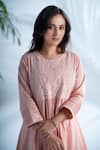 Buy_Pants and Pajamas_Pink Cotton Embroidered Chikankari Round Rozovo A-line Kurta And Pant Set _Online_at_Aza_Fashions