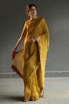 Buy_Begum_Yellow Tissue Embroidery Round Saree With Blouse _at_Aza_Fashions