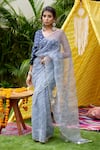 Ruchira Nangalia_Grey Organza Leheriya Saree _Online_at_Aza_Fashions