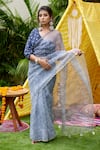 Shop_Ruchira Nangalia_Grey Organza Leheriya Saree _at_Aza_Fashions