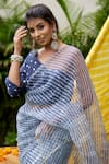 Shop_Ruchira Nangalia_Grey Organza Leheriya Saree _Online_at_Aza_Fashions