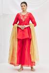 Buy_Samyukta Singhania_Red Short Peplum Kurta And Pant Set_at_Aza_Fashions