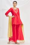 Samyukta Singhania_Red Short Peplum Kurta And Pant Set_Online_at_Aza_Fashions