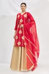 Buy_Samyukta Singhania_Beige Chanderi Silk Embroidered Kurta And Lehenga Set_at_Aza_Fashions