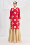 Buy_Samyukta Singhania_Beige Chanderi Silk Embroidered Kurta And Lehenga Set_Online_at_Aza_Fashions