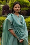 Shop_Priti Prashant_Green Handwoven  Dupatta Mul Round Kurta Set _at_Aza_Fashions