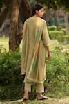 Shop_Priti Prashant_Green Handwoven  Dupatta Mul Round Kurta Set _at_Aza_Fashions