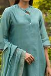 Buy_Priti Prashant_Blue Handwoven  Dupatta Mul Mandarin Collar Kurta Set _Online_at_Aza_Fashions