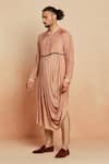 Buy_Seven_Pink Silk Draped Kurta _at_Aza_Fashions