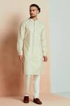 Seven White Silk Booti Kurta Online at Aza Fashions Seven_White Silk Booti Kurta_Online_at_Aza_Fashions