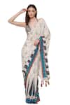 Limerick By Abirr N' Nanki_Off White Crepe Floral, Moroccan Sevilla Print Saree_Online_at_Aza_Fashions
