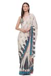 Shop_Limerick By Abirr N' Nanki_Off White Crepe Floral, Moroccan Sevilla Print Saree_Online_at_Aza_Fashions
