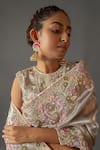 Buy_Aangan by Parul_Grey Organza Embroidered Saree And Blouse Set_Online_at_Aza_Fashions