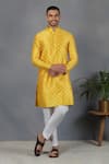 Buy_Eleven Brothers_Yellow Silk Embroidery Mirror Kurta Set _at_Aza_Fashions