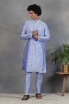 Buy_Eleven Brothers_Blue Silk Embroidery Mirror Kurta Set _at_Aza_Fashions