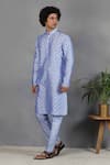 Eleven Brothers_Blue Silk Embroidery Mirror Kurta Set _Online_at_Aza_Fashions