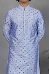 Shop_Eleven Brothers_Blue Silk Embroidery Mirror Kurta Set _Online_at_Aza_Fashions