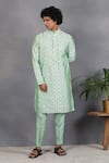 Buy_Eleven Brothers_Green Silk Embroidery Mirror Sabz Kurta Set _at_Aza_Fashions