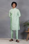 Eleven Brothers_Green Silk Embroidery Mirror Sabz Kurta Set _Online_at_Aza_Fashions