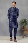 Shop_Eleven Brothers_Blue Silk Embroidery Mirror Kurta Set _at_Aza_Fashions