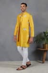 Shop_Eleven Brothers_Yellow Silk Embroidery Mirror Qurbot Bundi And Kurta Set _at_Aza_Fashions