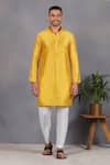 Buy_Eleven Brothers_Yellow Silk Embroidery Mirror Qurbot Bundi And Kurta Set _Online_at_Aza_Fashions