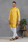 Buy_Eleven Brothers_Yellow Silk Embroidery Mirror Qurbot Kurta Set _at_Aza_Fashions