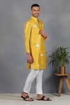 Eleven Brothers_Yellow Silk Embroidery Mirror Qurbot Kurta Set _Online_at_Aza_Fashions