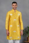 Buy_Eleven Brothers_Yellow Silk Embroidery Mirror Qurbot Kurta Set _Online_at_Aza_Fashions