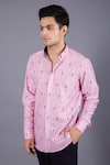 Shop_Eleven Brothers_Pink Cotton Twill Checkered Shirt _Online_at_Aza_Fashions