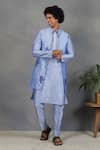 Buy_Eleven Brothers_Blue Silk Embroidery Mirror Sukoon Bundi And Kurta Set _at_Aza_Fashions