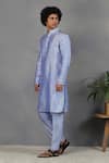 Eleven Brothers_Blue Silk Embroidery Mirror Sukoon Bundi And Kurta Set _Online_at_Aza_Fashions