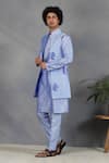 Shop_Eleven Brothers_Blue Silk Embroidery Mirror Sukoon Bundi And Kurta Set _Online_at_Aza_Fashions