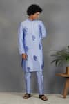 Buy_Eleven Brothers_Blue Silk Embroidery Mirror Sukoon Kurta Set _at_Aza_Fashions