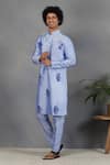 Buy_Eleven Brothers_Blue Silk Embroidery Mirror Sukoon Kurta Set _Online_at_Aza_Fashions