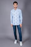 Buy_Eleven Brothers_Blue Cotton Twill Checkered Shirt _at_Aza_Fashions