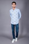 Eleven Brothers_Blue Cotton Twill Checkered Shirt _Online_at_Aza_Fashions