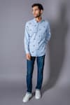 Buy_Eleven Brothers_Blue Cotton Twill Checkered Shirt _Online_at_Aza_Fashions