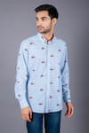 Eleven Brothers_Blue Cotton Twill Checkered Shirt _at_Aza_Fashions