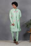 Buy_Eleven Brothers_Green Silk Embroidery Mirror Tabir Bundi And Kurta Set _at_Aza_Fashions