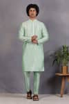 Buy_Eleven Brothers_Green Silk Embroidery Mirror Tabir Bundi And Kurta Set _Online_at_Aza_Fashions